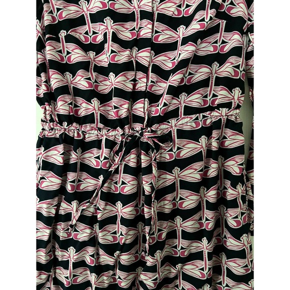 CROWN & IVY Dragonfly Dress Drawstring Waist Long Sleeve Blue/Pink Womens Size 4 - Picture 3 of 6